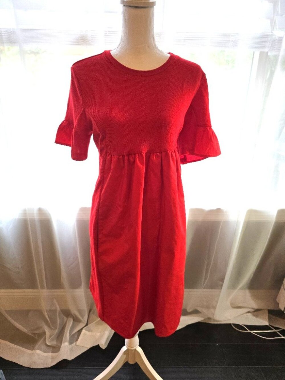 ❤️🌹English Factory Red Mixed Media Short-Sleeve Dress M